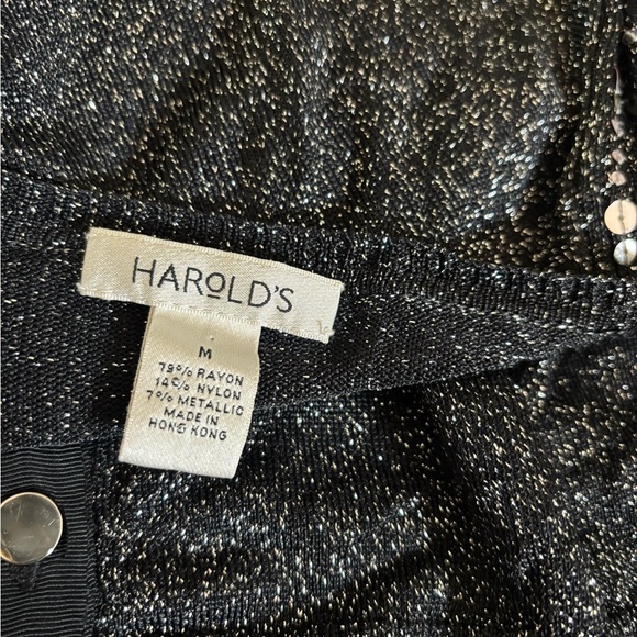 HAROLDS LUXURY BLACK DRESSY CARDIGAN SILVER SEQUINS METALLIC THREAD TOP SZ M - Picture 11 of 11